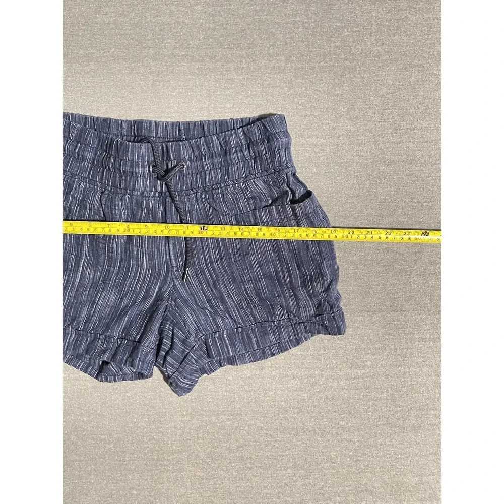 Athleta Blue Drawstring Lounge Shorts Womens Size 2 Linen Blend Casual Coastal